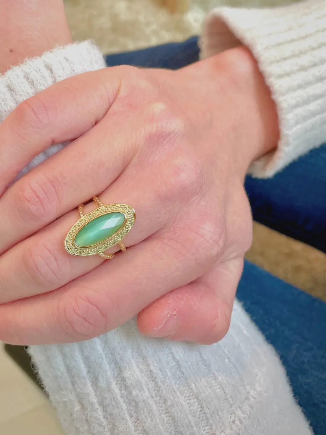 Bague AVA - œil de chat vert