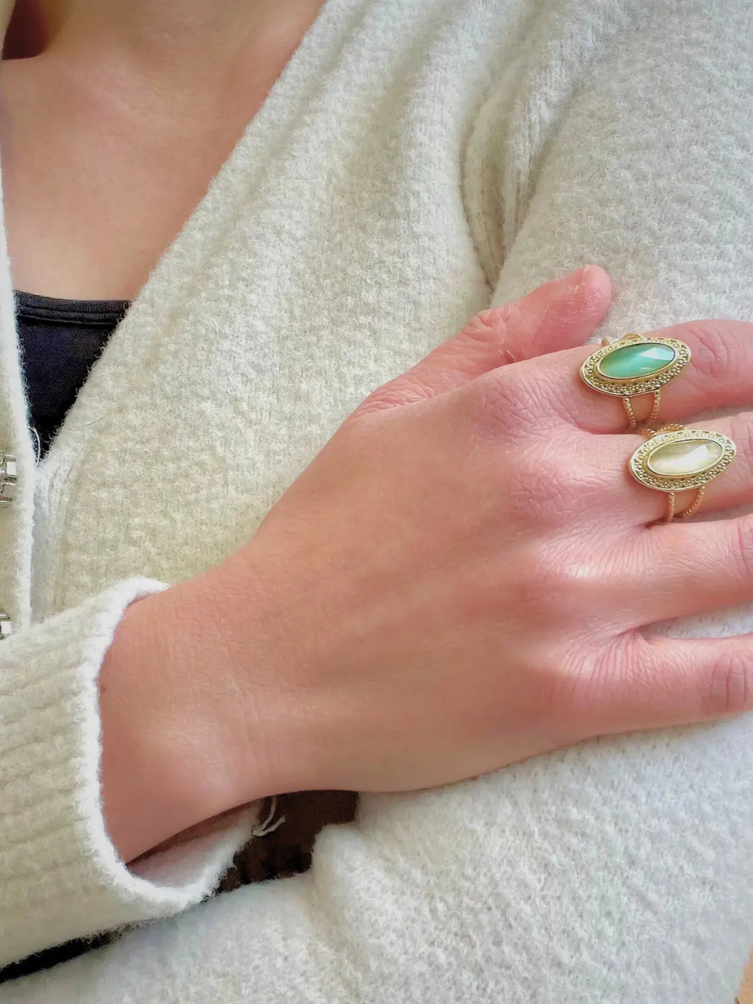 Bague AVA - œil de chat vert